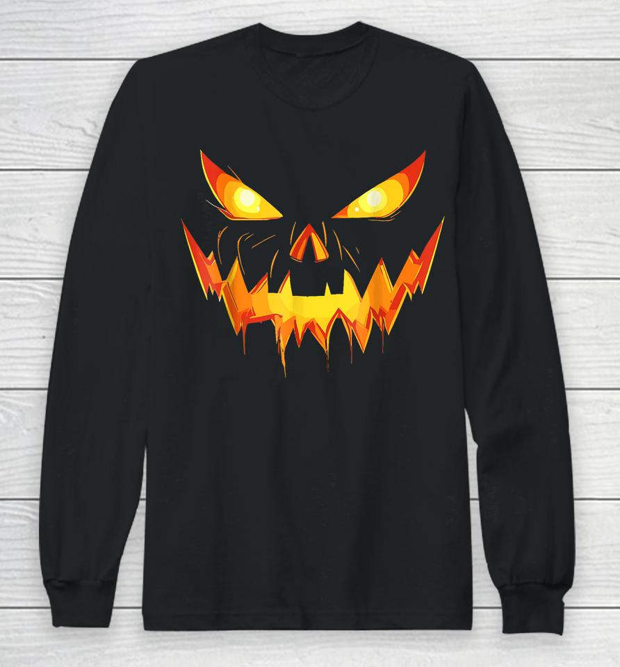 Halloween Costume Funny Jack O Lantern Face Pumpkin Scary Long Sleeve T-Shirt