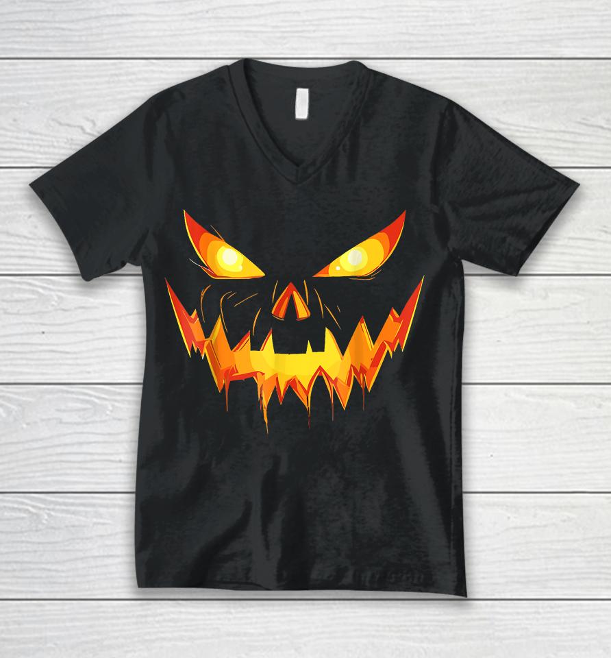 Halloween Costume Funny Jack O Lantern Face Pumpkin Scary Unisex V-Neck T-Shirt