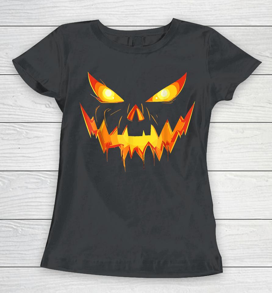 Halloween Costume Funny Jack O Lantern Face Pumpkin Scary Women T-Shirt