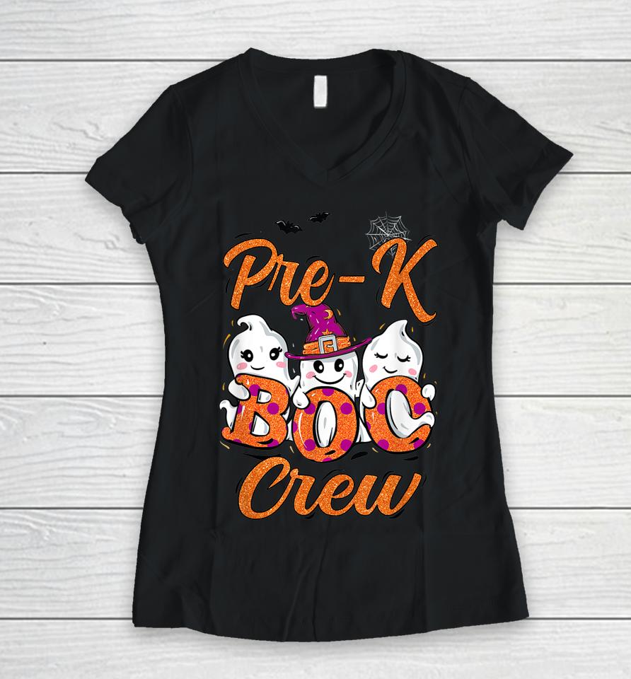 Halloween Costume Pre-K Boo Crew Women V-Neck T-Shirt