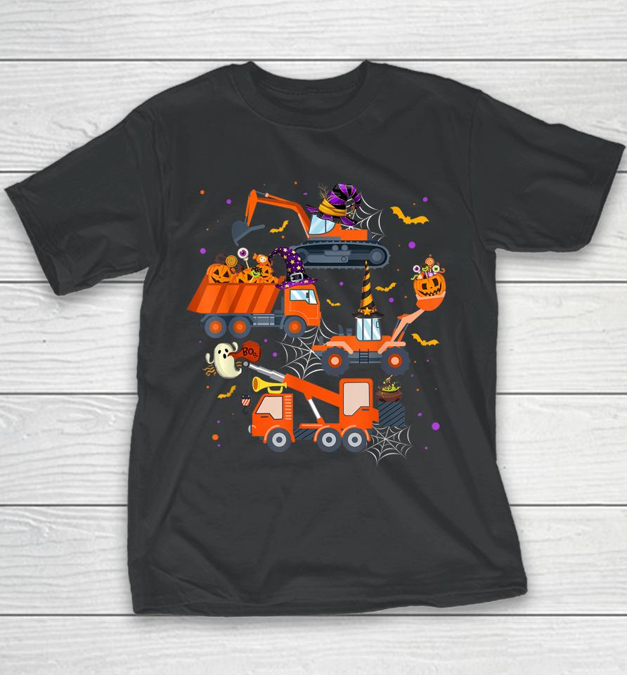 Halloween Crane Truck Construction Pumpkin Youth T-Shirt