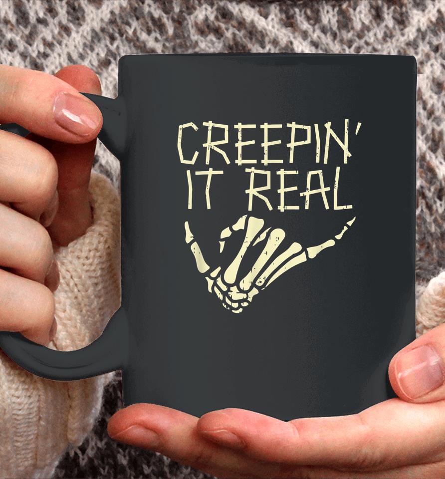 Halloween Creepin’ It Real Skeleton Hand Hang Loose Funny Coffee Mug
