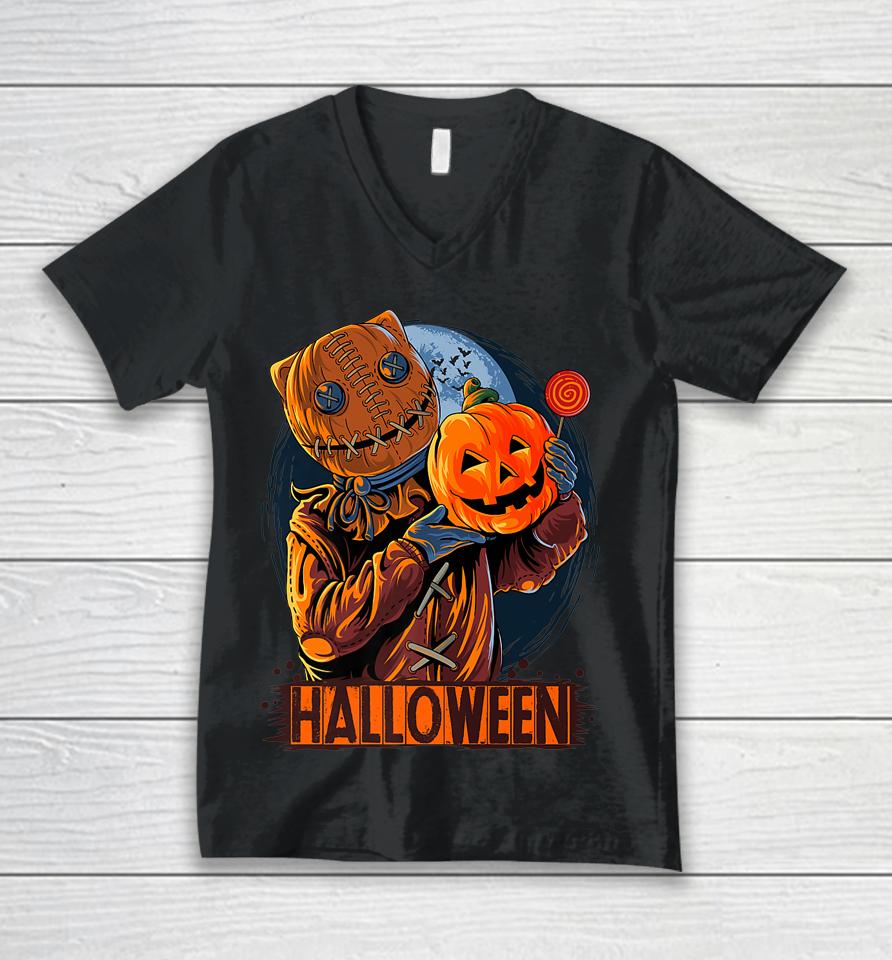 Halloween Cute And Funny Pumpkin Unisex V-Neck T-Shirt