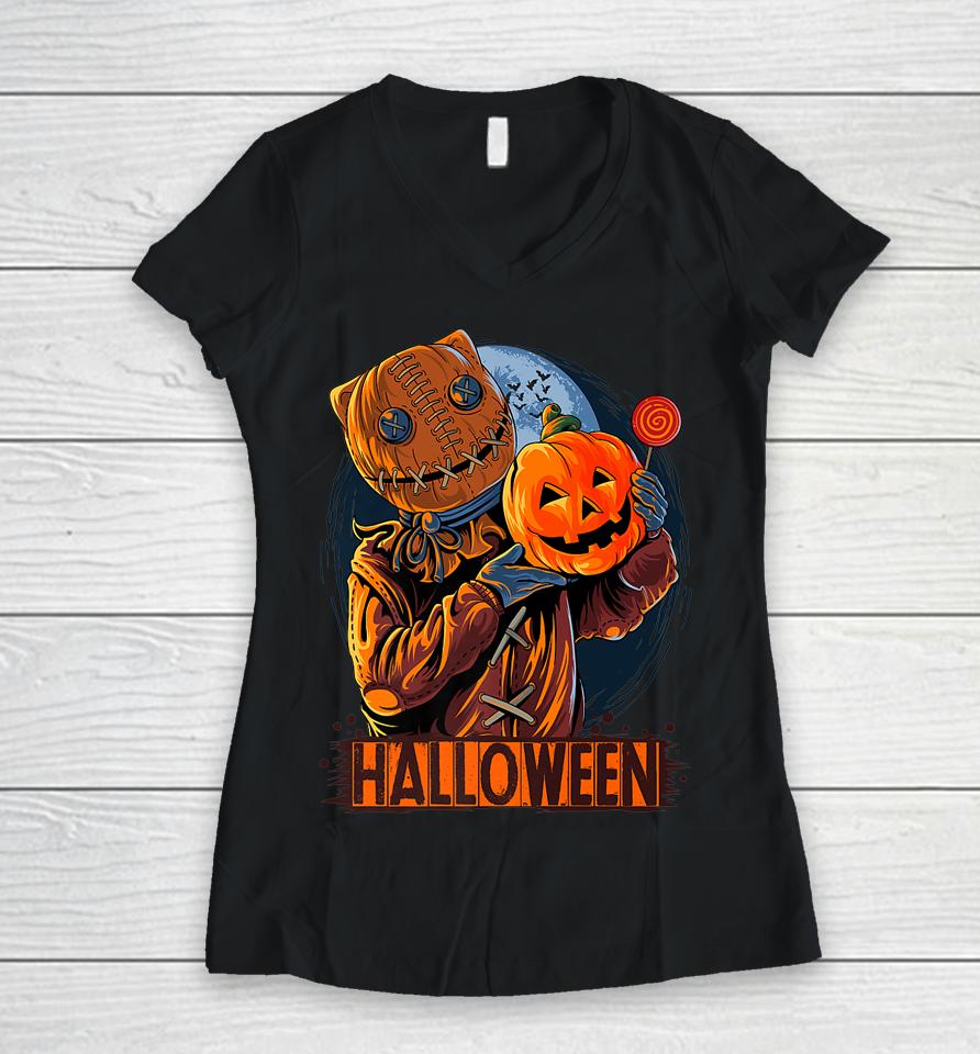 Halloween Cute And Funny Pumpkin Women V-Neck T-Shirt