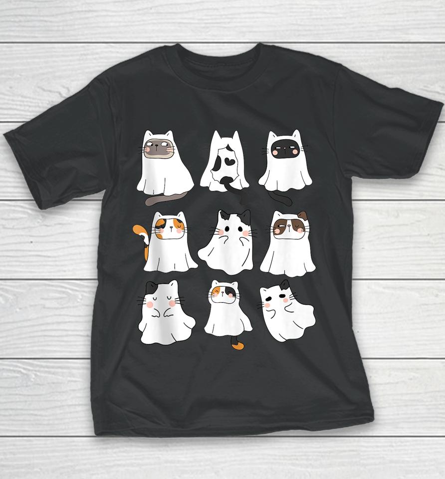 Halloween Cute Boo Ghost Cat Scary Youth T-Shirt