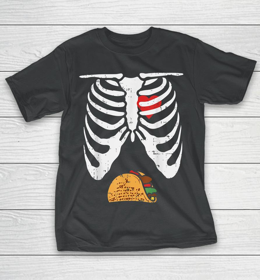 Halloween Dad Skeleton Taco Belly Funny Pregnancy T-Shirt