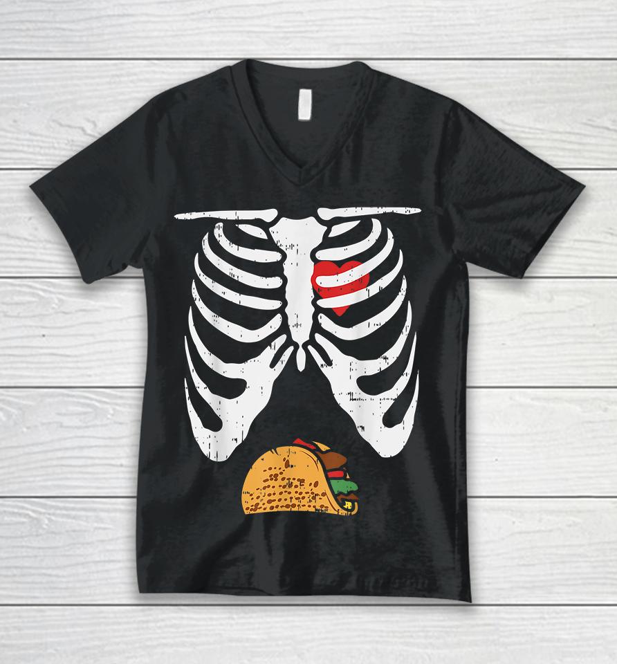 Halloween Dad Skeleton Taco Belly Funny Pregnancy Unisex V-Neck T-Shirt