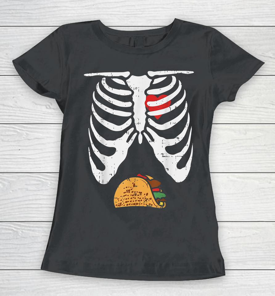 Halloween Dad Skeleton Taco Belly Funny Pregnancy Women T-Shirt
