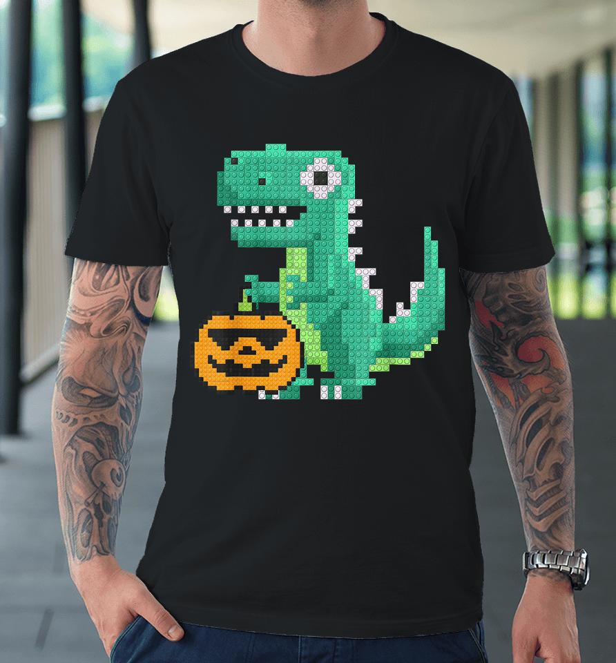 Halloween Dinosaur Kids Master Builder Building Blocks Brick Premium T-Shirt