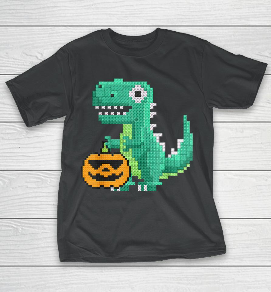 Halloween Dinosaur Kids Master Builder Building Blocks Brick T-Shirt