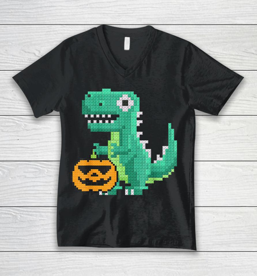Halloween Dinosaur Kids Master Builder Building Blocks Brick Unisex V-Neck T-Shirt