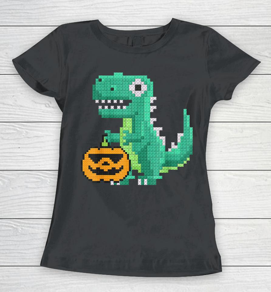 Halloween Dinosaur Kids Master Builder Building Blocks Brick Women T-Shirt