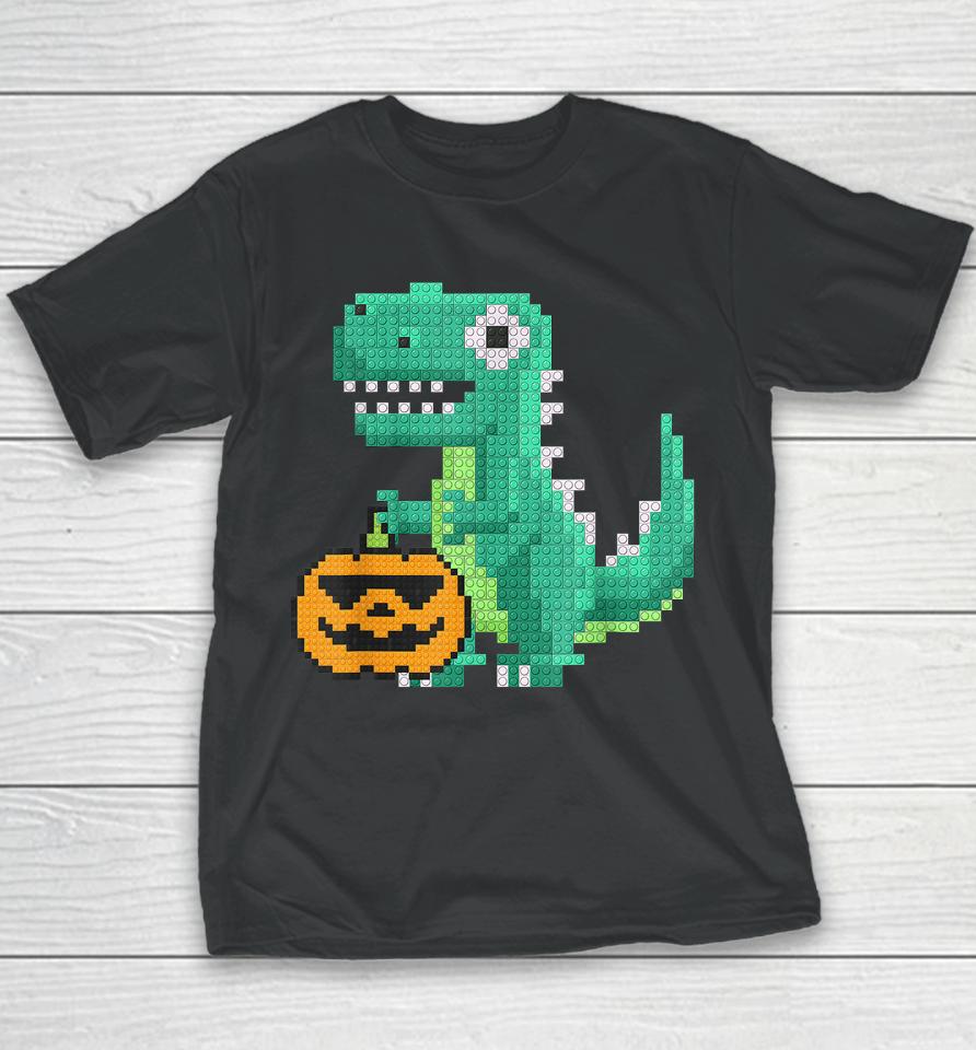 Halloween Dinosaur Kids Master Builder Building Blocks Brick Youth T-Shirt