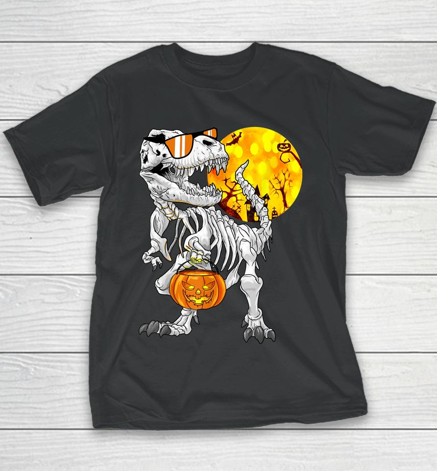 Halloween Dinosaur T Rex Skeleton Scary Youth T-Shirt