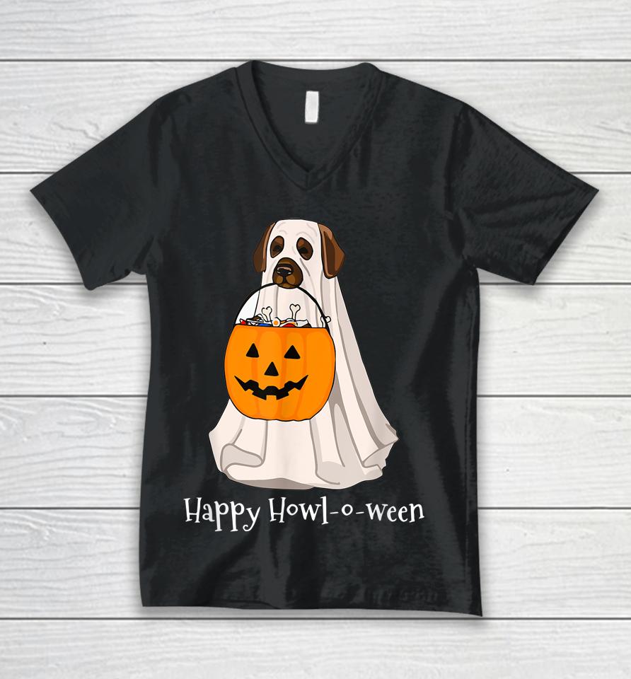 Halloween Dog With A Pumpkin Costume Unisex V-Neck T-Shirt