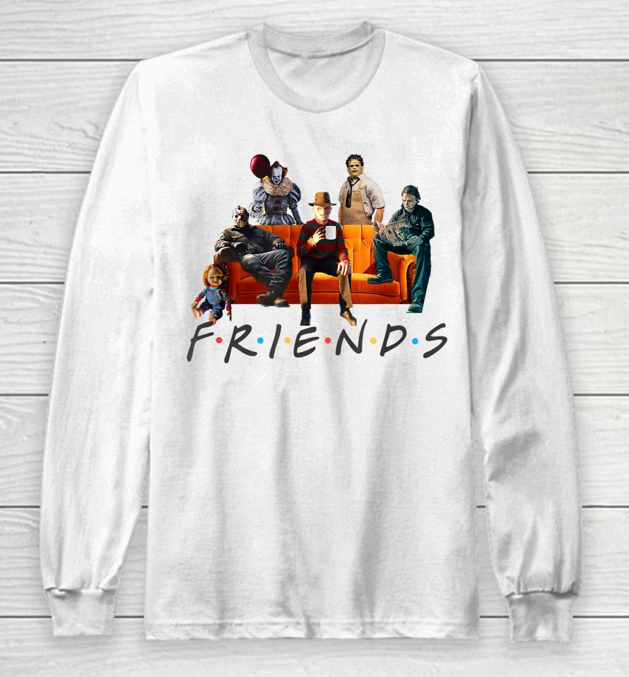 Halloween Friends Crew Gathering On A Spooky Orange Couch Long Sleeve T-Shirt