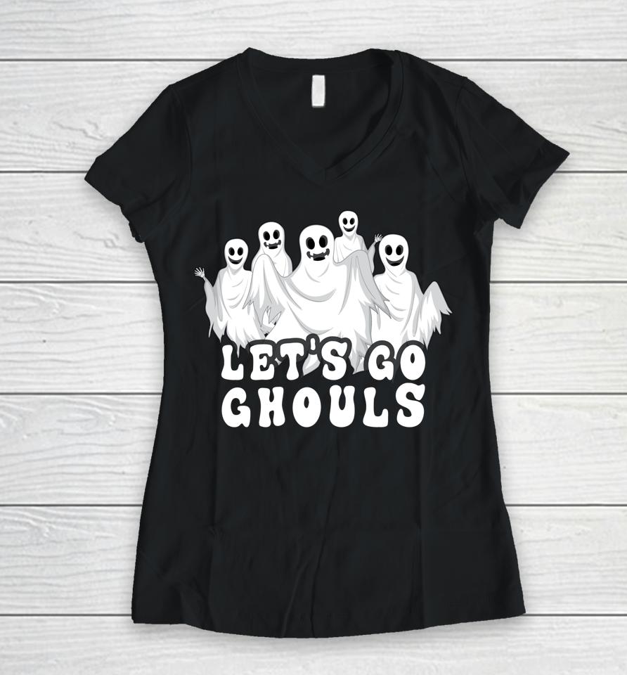 Halloween Ghost Let's Go Ghouls Halloween Women V-Neck T-Shirt