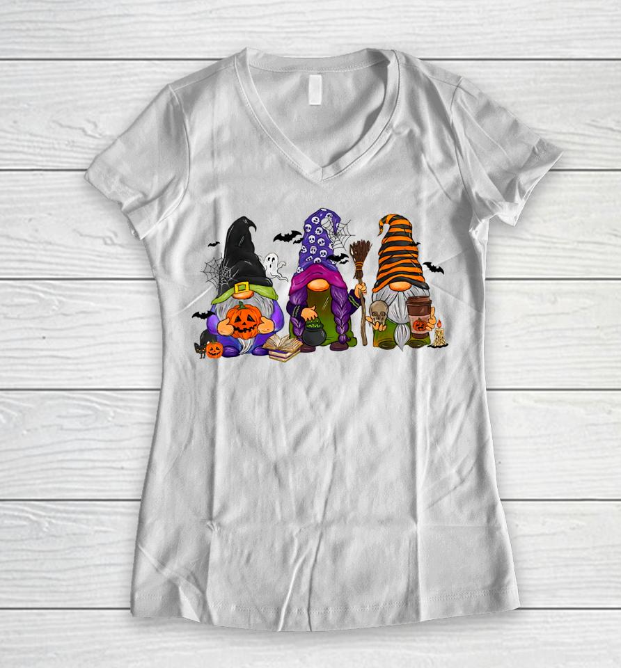 Halloween Gnomes Cute Witch Gnome Thanksgiving Fall Autumn Women V-Neck T-Shirt