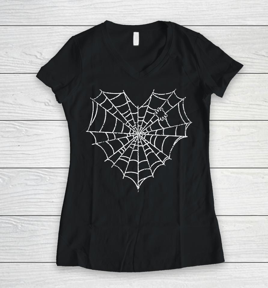 Halloween Heart Spider Web Women V-Neck T-Shirt