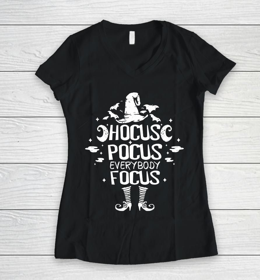 Halloween Hocus Pocus Everybody Focus Funny Teacher Costume Women V-Neck T-Shirt