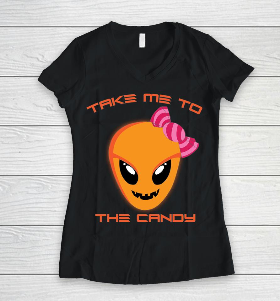 Halloween Jack O' Lantern Alien Head Alien Pumpkin Face Ufo Women V-Neck T-Shirt