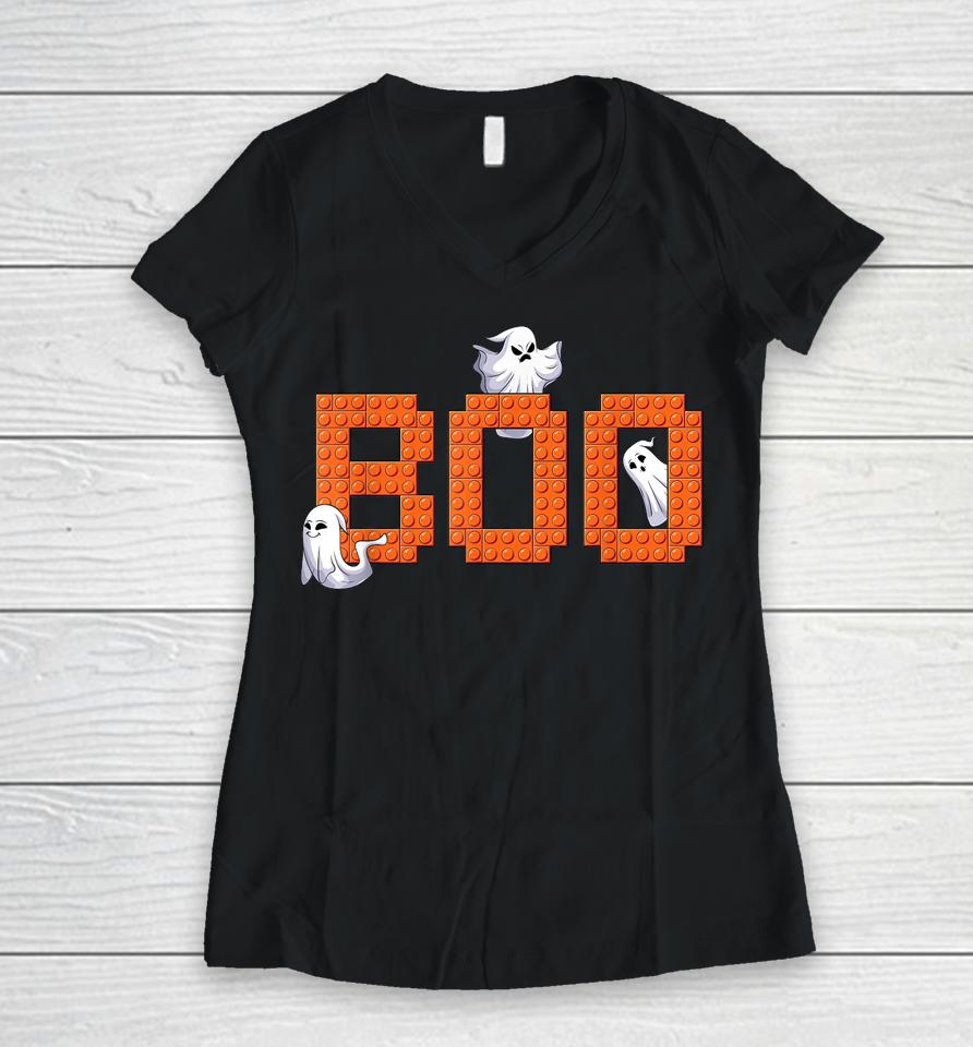 Halloween Master Builder Boo Ghost Building Blocks Bricks Women V-Neck T-Shirt
