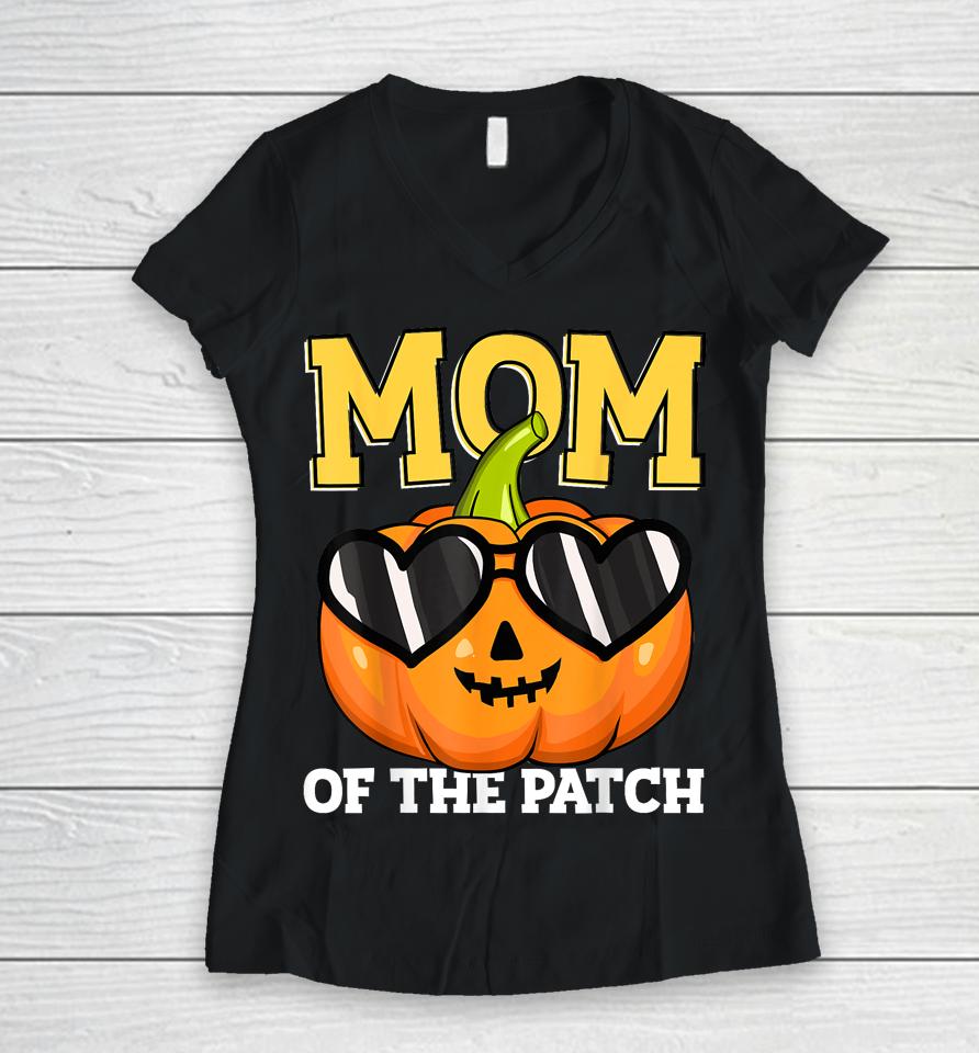 Halloween Mom Of The Patch Mama Mother Mommy Pumpkin Women V-Neck T-Shirt