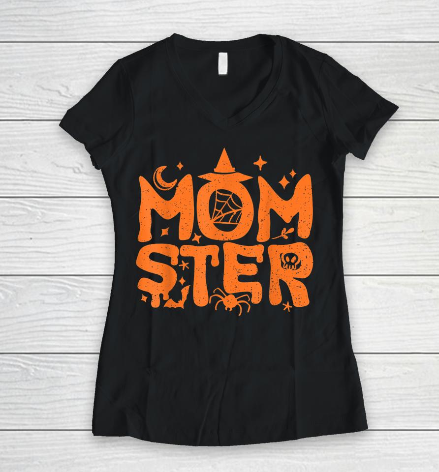 Halloween Momster T-Shirt Halloween Mom Women V-Neck T-Shirt
