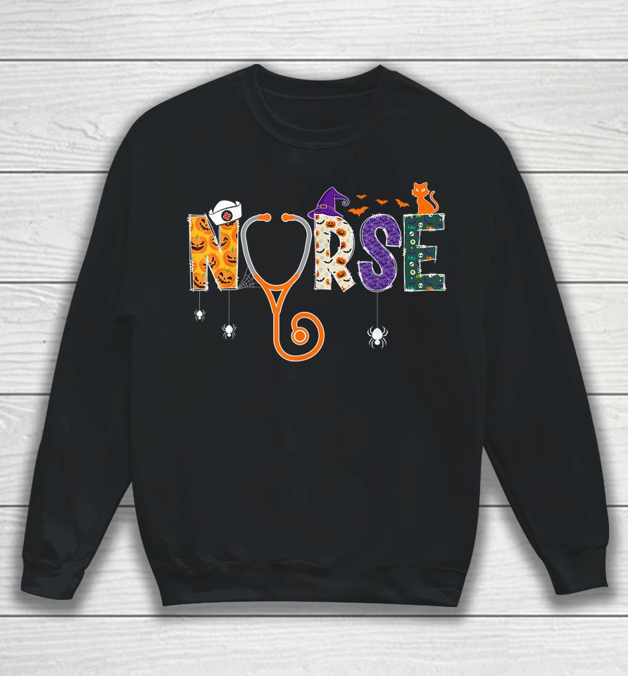 Halloween Nurse Nursing Cna Rn Lpn Halloween Cat Sweatshirt
