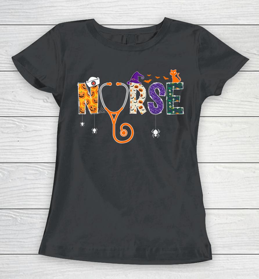 Halloween Nurse Nursing Cna Rn Lpn Halloween Cat Women T-Shirt