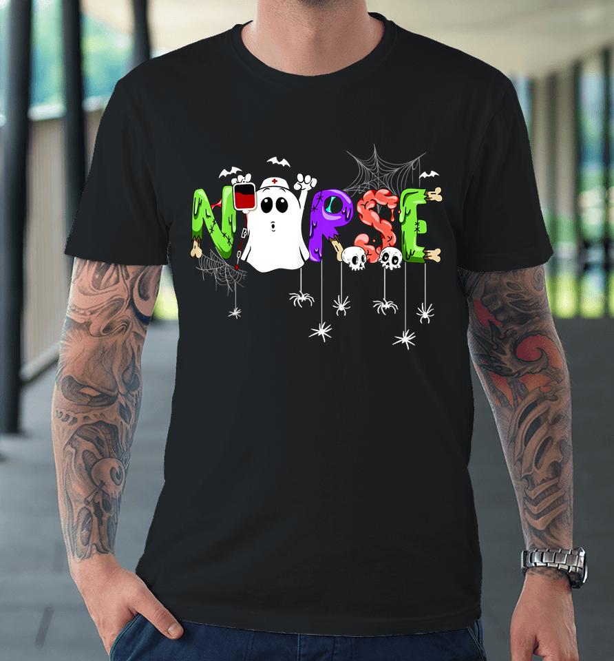 Halloween Nurse Nursing Cute Health Worker Halloween Pattern Premium T-Shirt