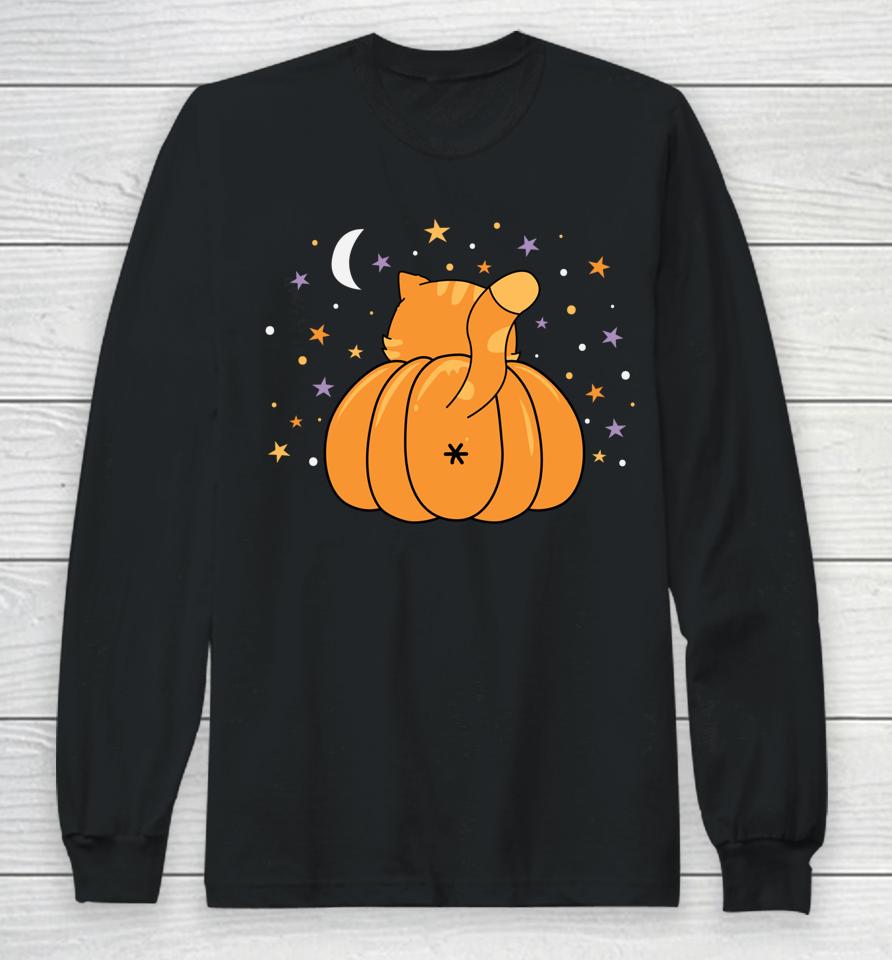 Halloween Orange Pumpkin Cat Butt For Cat Lovers Long Sleeve T-Shirt