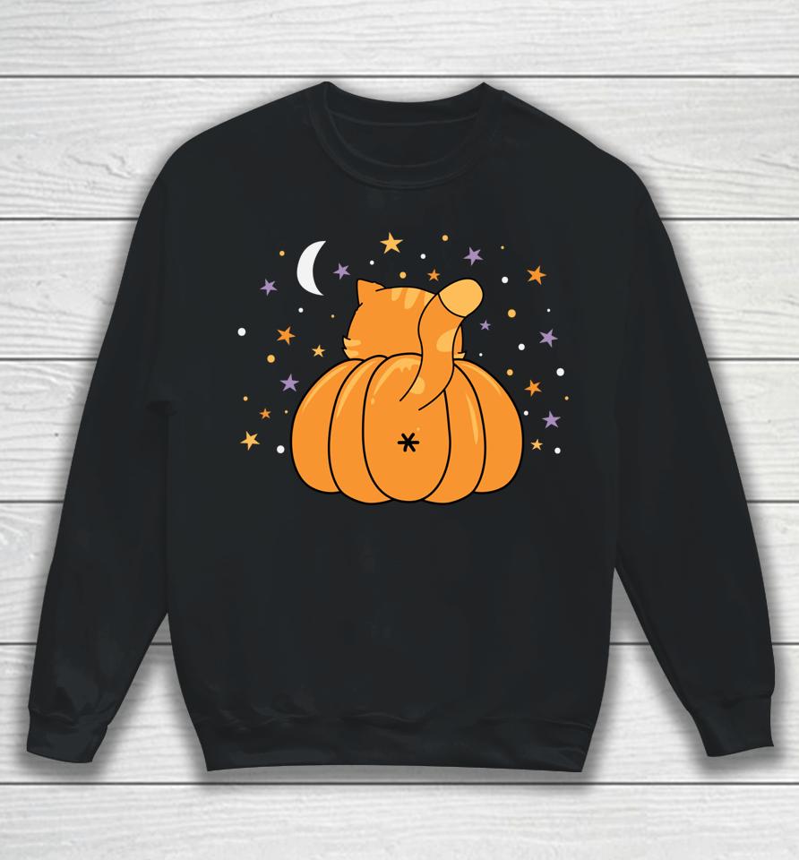 Halloween Orange Pumpkin Cat Butt For Cat Lovers Sweatshirt
