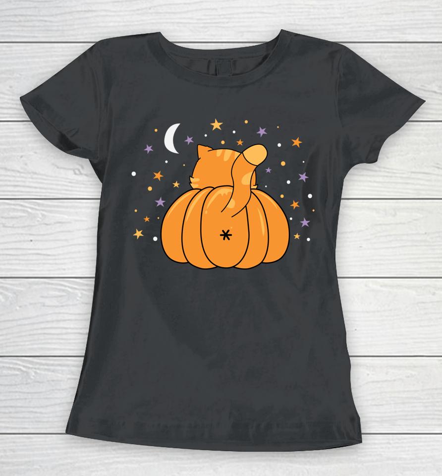 Halloween Orange Pumpkin Cat Butt For Cat Lovers Women T-Shirt