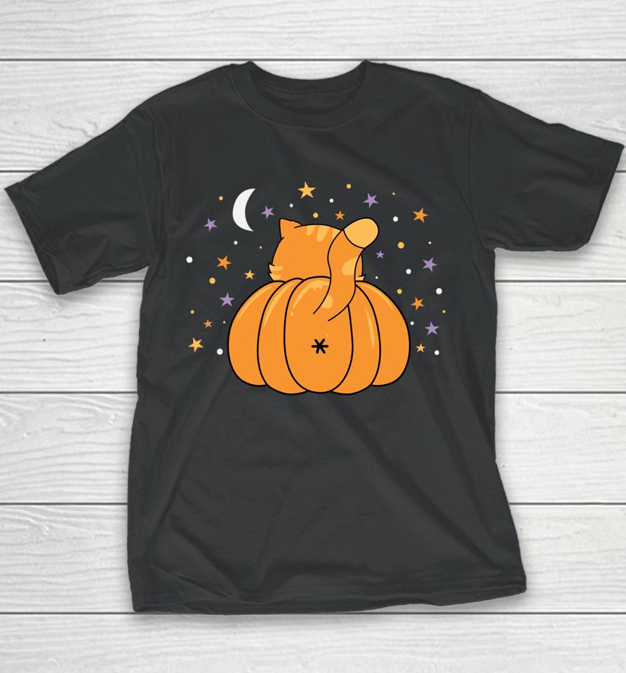 Halloween Orange Pumpkin Cat Butt For Cat Lovers Youth T-Shirt