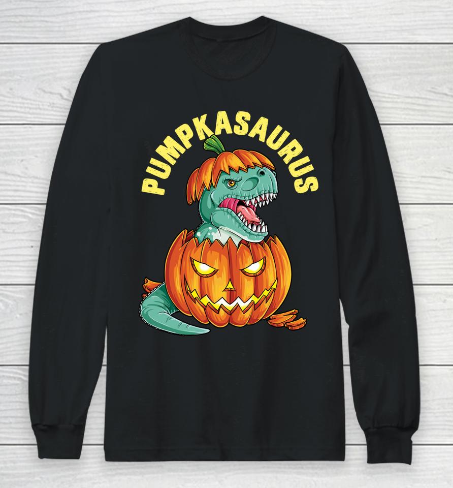 Halloween Pumpkasaurus Dinosaur Pumpkin Funny T Rex Long Sleeve T-Shirt