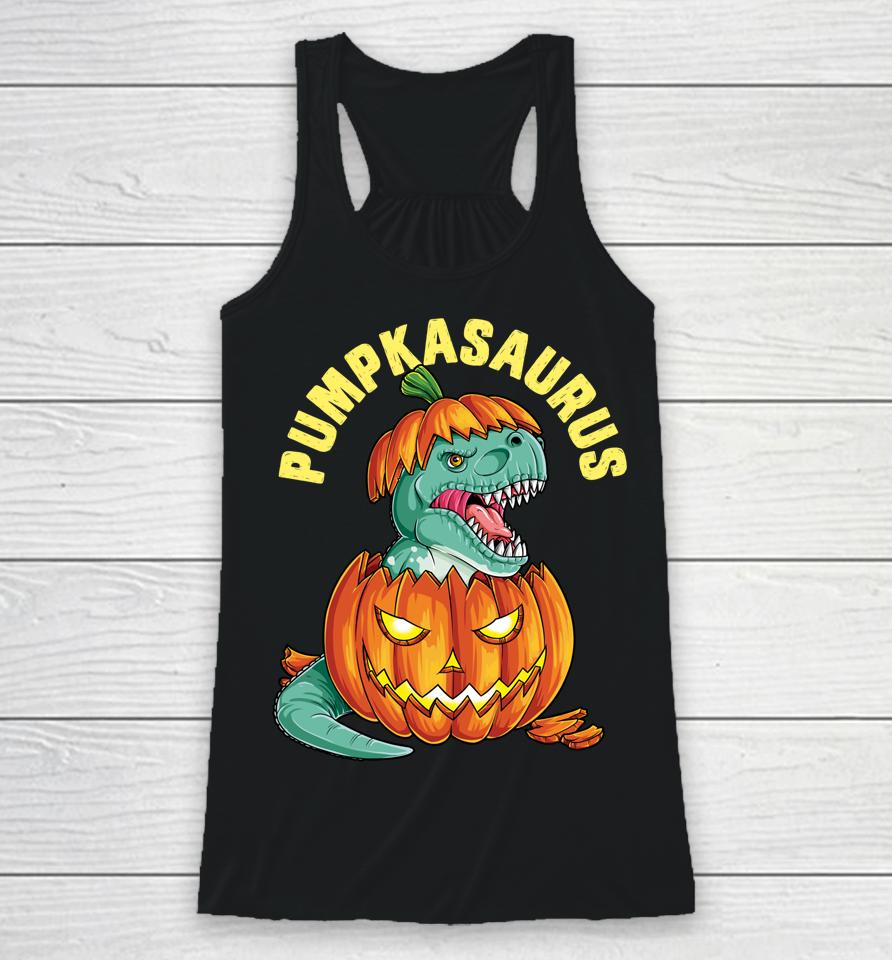 Halloween Pumpkasaurus Dinosaur Pumpkin Funny T Rex Racerback Tank