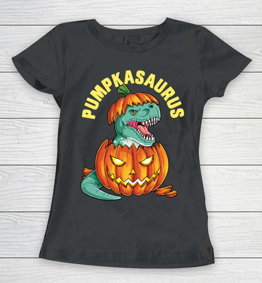 Halloween Pumpkasaurus Dinosaur Pumpkin Funny T Rex Women T-Shirt