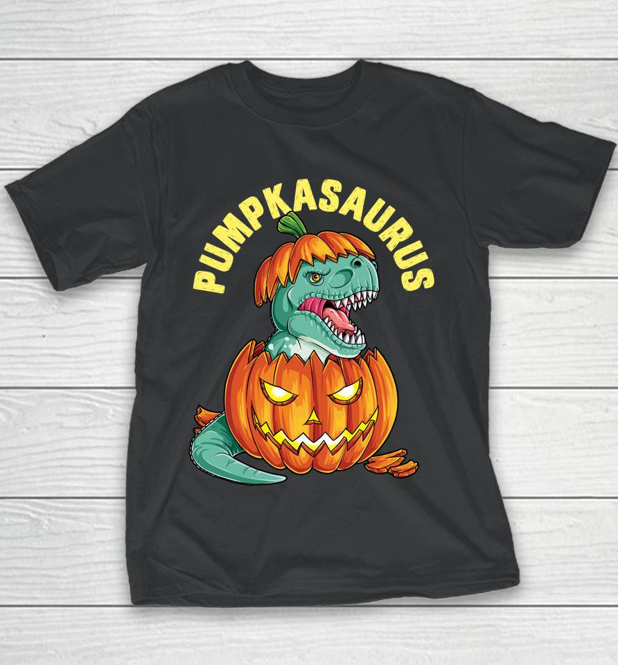 Halloween Pumpkasaurus Dinosaur Pumpkin Funny T Rex Youth T-Shirt