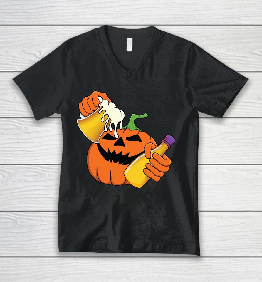Halloween Pumpkin Beer Potion Trick Or Treat Drinking Party Unisex V-Neck T-Shirt