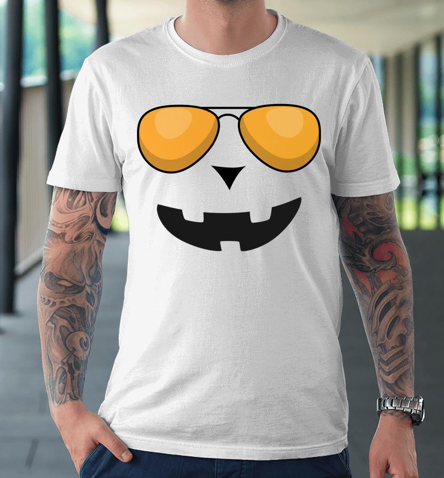 Halloween Pumpkin Jack O' Lantern Face With Sunglasses Premium T-Shirt