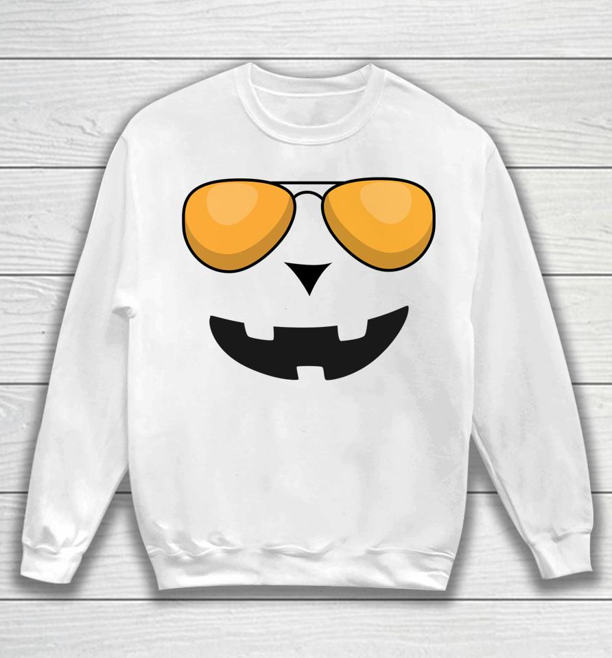 Halloween Pumpkin Jack O' Lantern Face With Sunglasses Sweatshirt