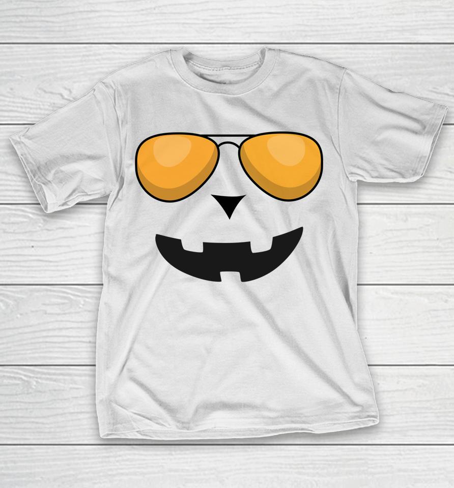 Halloween Pumpkin Jack O' Lantern Face With Sunglasses T-Shirt