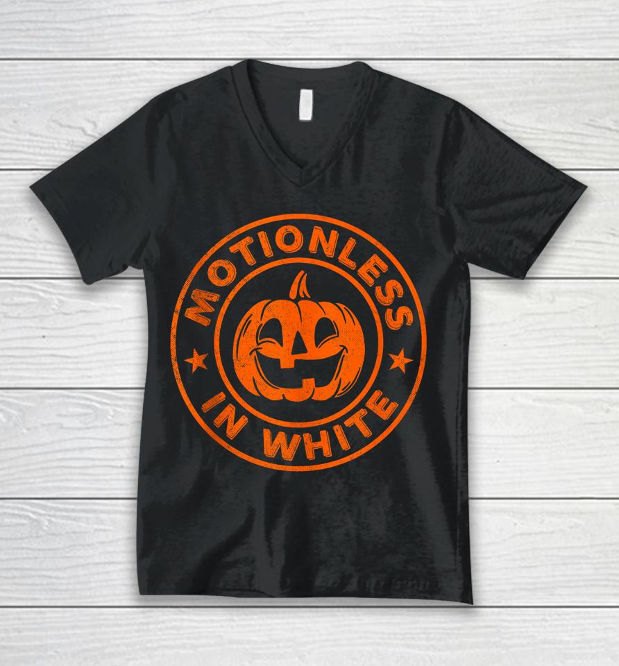 Halloween Pumpkin Motionlesses In White Unisex V-Neck T-Shirt