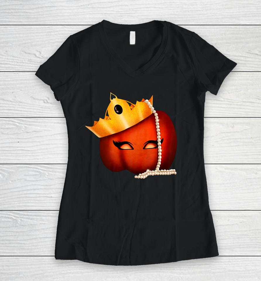 Halloween Pumpkin Queen Women V-Neck T-Shirt