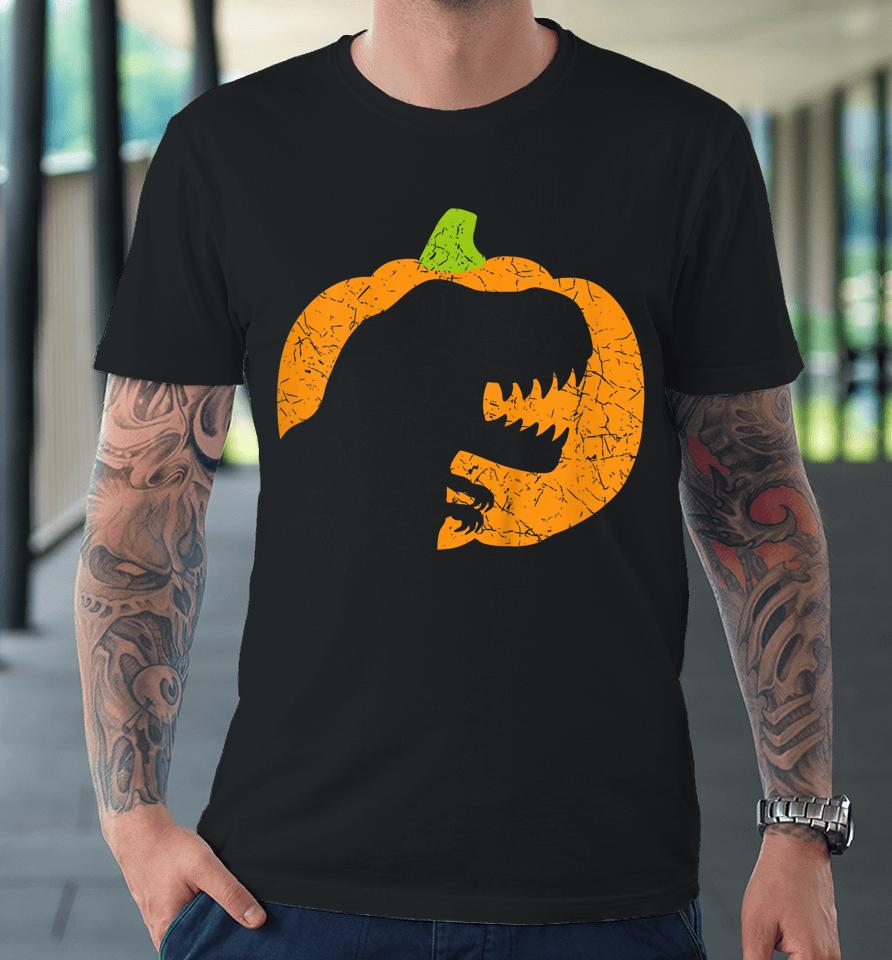 Halloween Pumpkin T-Rex Dinosaur Silhouette Premium T-Shirt