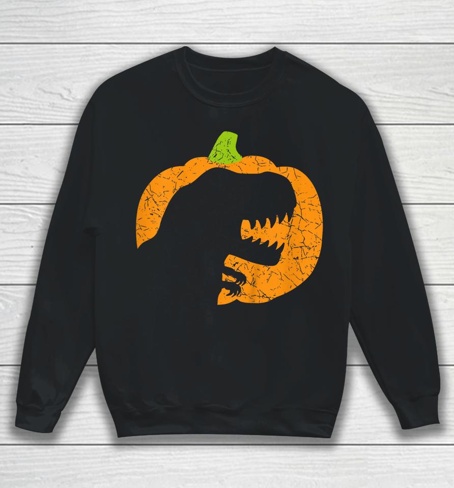 Halloween Pumpkin T-Rex Dinosaur Silhouette Sweatshirt