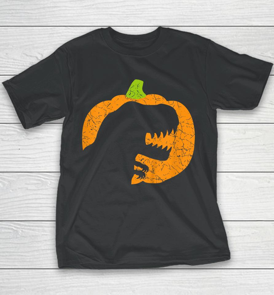 Halloween Pumpkin T-Rex Dinosaur Silhouette Youth T-Shirt