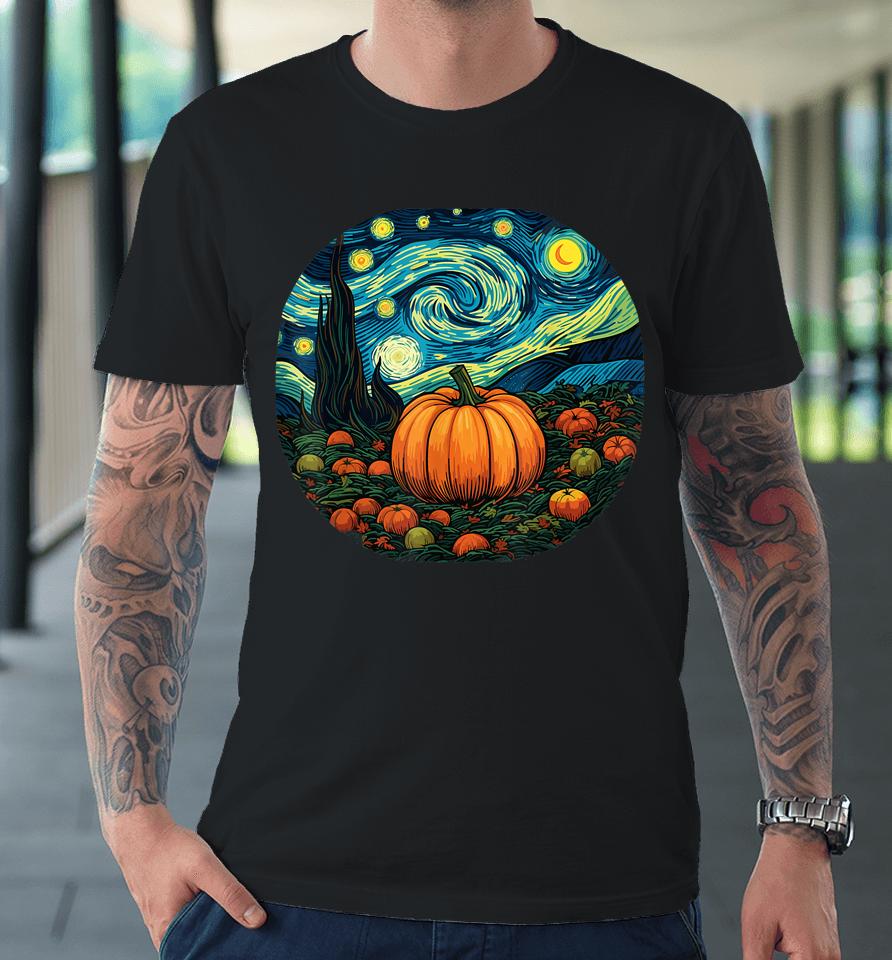 Halloween Pumpkin Women Starry Night Van Gogh Art Lovers Premium T-Shirt