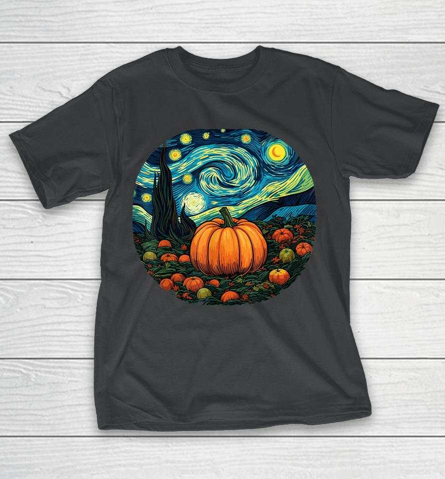 Halloween Pumpkin Women Starry Night Van Gogh Art Lovers T-Shirt